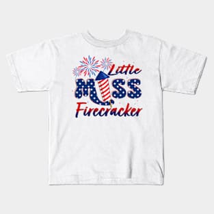 Little Miss Firecracker 4th Of July American Flag Little Miss America Kids T-Shirt